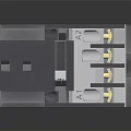 Industrial Electrical Contactor With Gray Body Yellow Components Terminal Blocks And Technical Diagram