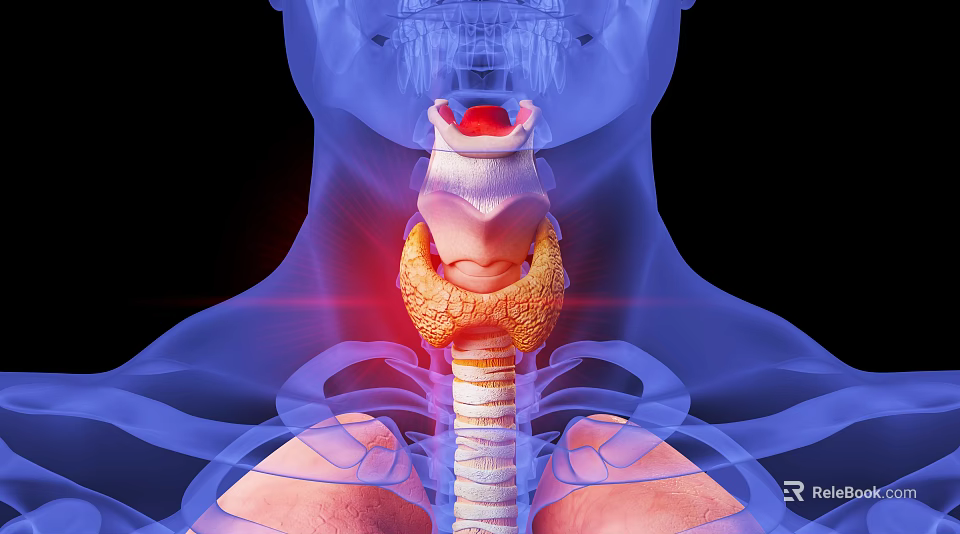 Medical Devices for 3D Thyroid Imaging with Blue Human Anatomy and Red Highlight 3d model 