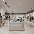 Modern Clothing Store Interior With Hanging Clothes Sofa Seating And Potted Plants