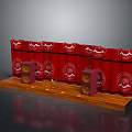 Theatrical Stage Setup With Red Curtains Repeating Patterns Wooden Platform And Speakers