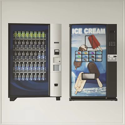 Commercial Vending Equipment With Beverage And Ice Cream Dispensing Machines 3d model