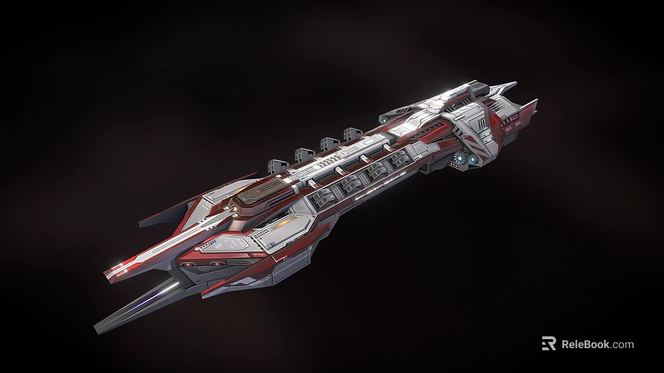 Futuristic Sci Fi Spaceship Design With Silver Red Exterior And Modular Structure 3d model