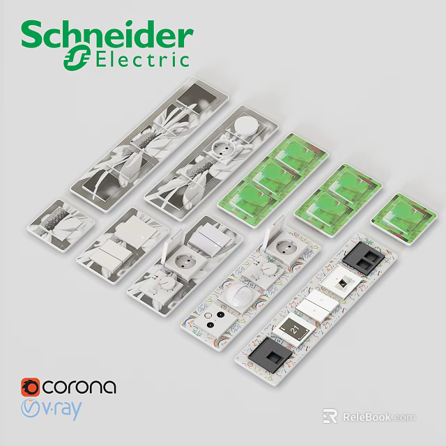 Modern Electrical Switch Panels With Various Designs And Home Use Layouts 3d model