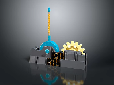 Modern Switch Panel With Gray Base Blue Mechanical Arm Yellow Gear And Honeycomb Design 3d model