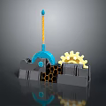 Modern Switch Panel With Gray Base Blue Mechanical Arm Yellow Gear And Honeycomb Design