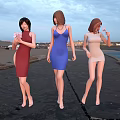 Modern multiplayer three female models 3d model