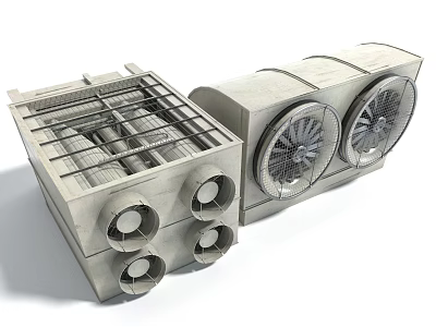 Industrial Air Conditioner Air Outlet With Dual Fans And Metal Grilles 3d model