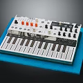 Electronic Synthesizer Keyboard With Black White Keys And Orange Knobs On Blue Mat 3d model
