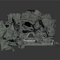 Rocky Cave Entrance With Circular Geometric Floor Pattern And Lighted Passageway