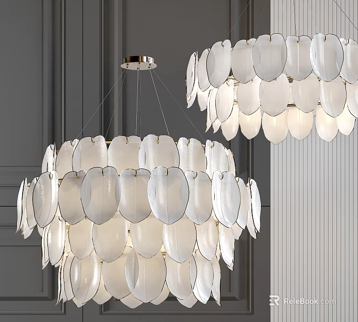 Elegant Modern Scallop Shaped White Chandelier With Metal Frame Design 3d model 