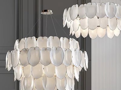 Elegant Modern Scallop Shaped White Chandelier With Metal Frame Design 3d model
