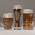 Three Different Types of Beer Glasses Filled with Foamy Beer and Visible Condensation on Surfaces