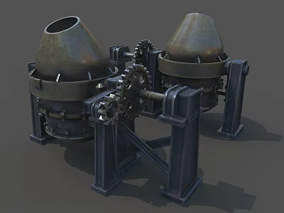 Industrial Equipment With Two Conical Hoppers Gears And Metal Frames 3d model