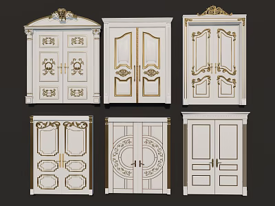 Classical Double Doors In Various Designs With Elegant Carved Details And Gold Accents 3d model