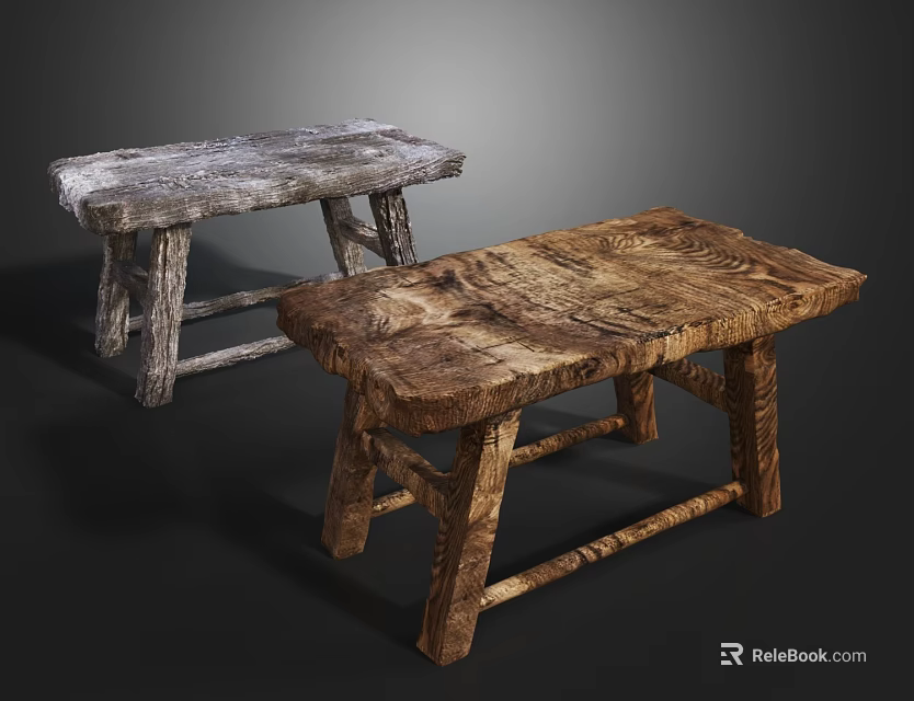 Gray And Brown Wooden Stools With Natural Wood Grain Rustic Handcrafted Design 3d model 