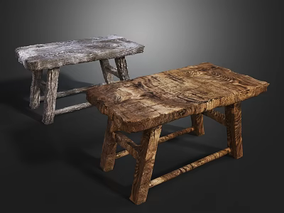 Gray And Brown Wooden Stools With Natural Wood Grain Rustic Handcrafted Design 3d model