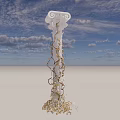 White Column Sculpture with Golden Twisted Vine Carvings Against Blue Sky