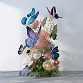 Colorful Butterflies And Pink Roses In Elegant Floral Arrangement