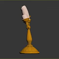 Cartoon Style Candelabra Featuring Anthropomorphic Face Three Candles Golden Stand And Decorative Details