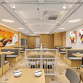 Modern Restaurant Interior With Wooden Decor Open Display Case Fresh Ingredients And Dining Tables
