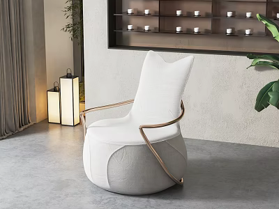 Elegant Modern White Single Sofa With Golden Armrests In Minimalist Interior Space 3d model