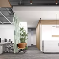 Modern Stylish Office Reception Area With Marble Counter Open Workspace And Elegant Fresh Green Plants