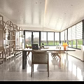 Modern Entryway Hallway With Light Colored Blinds Stone Feature Pebbles And Grassland View