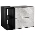 Modern Wooden Nightstand Design With Marble Drawers And Open Storage Shelves
