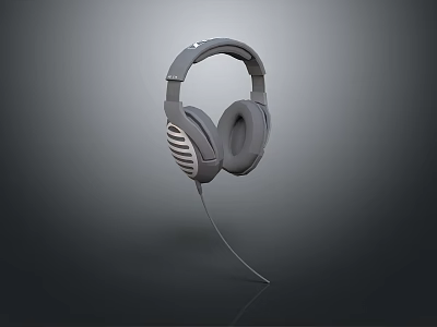 Gray Wired Over Ear Headphones With Modern Design And Comfortable Ear Cushions 3d model