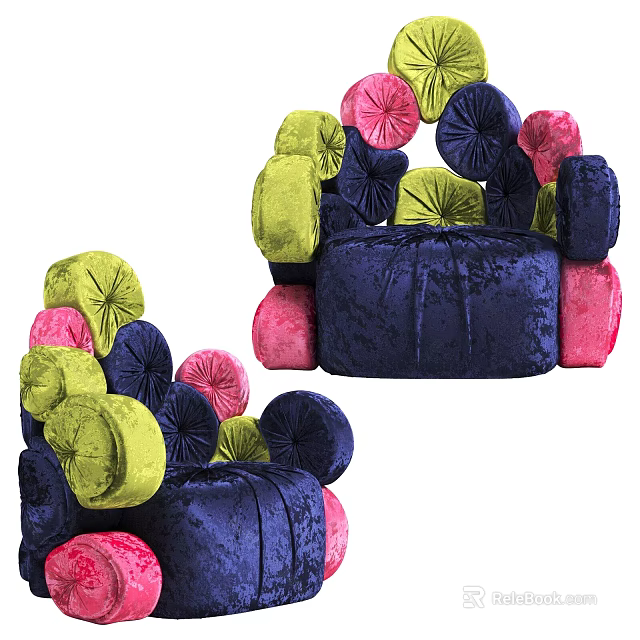 Dark Blue Single Sofa with Colorful Round Cushions Modern Elegant Design 3d model 