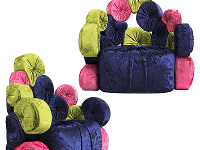 Dark Blue Single Sofa with Colorful Round Cushions Modern Elegant Design 3d model