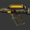Retro Futuristic Sci Fi Weapon With Gold Silver Metallic Finish And Yellow Glowing Panel