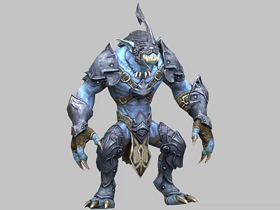 Game And Movie Character Blue Skinned Monster With Spiked Armor Sharp Claws Horned Head 3d model