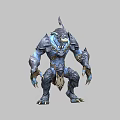 Game And Movie Character Blue Skinned Monster With Spiked Armor Sharp Claws Horned Head