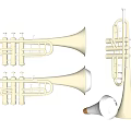Golden Brass Trumpets Musical Instruments Display With Various Designs And Angles