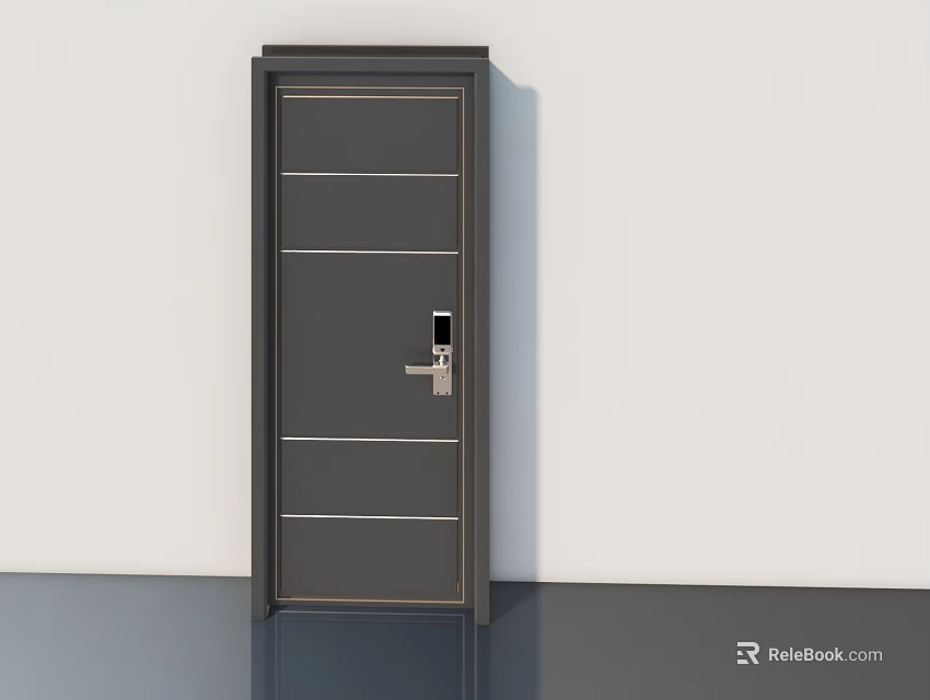 Modern High Security Metal Door With Horizontal Lines And Silver Lock 3d model
