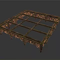 Rustic Wooden Frame Structure With Cross Planks And Moss Covered Support Legs