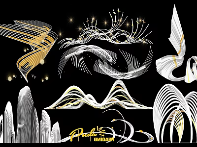 Modern Landscape Sculptures with Gold And White Flowing Lines Abstract Dynamic Forms For Outdoor Decor 3d model