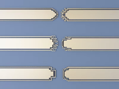 Intricately Carved Decorative Rectangular Panels Featuring Ornate Borders On Blue Background 3d model