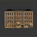 Red Brick Multi Story Building Model With Green Roof And Ground Floor Shops