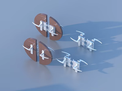 Wooden Semicircular Components With White Metal Hinges And Mechanical Parts 3d model