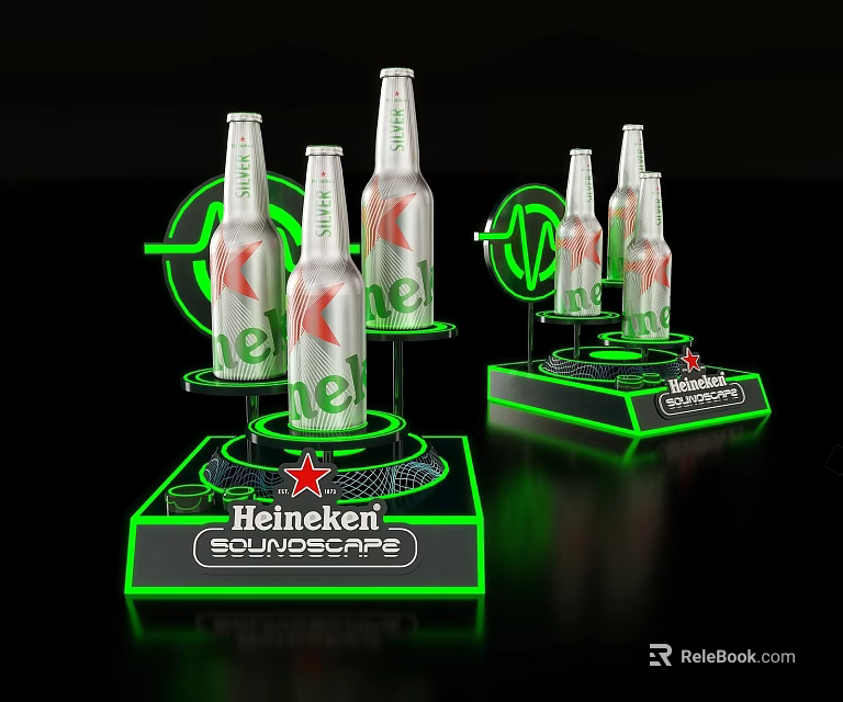 Heineken Beer Bottles Illuminated Window Display With Soundscape Stand And Neon Lights 3d model 