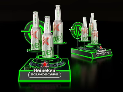 Heineken Beer Bottles Illuminated Window Display With Soundscape Stand And Neon Lights 3d model