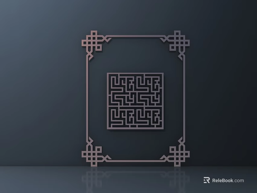 Carved Square Frame With Intricate Geometric Pattern For Decorative Ornament 3d model 