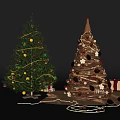 Traditional Evergreen Christmas Tree With Decorative Ornaments Gifts And String Lights 3d model
