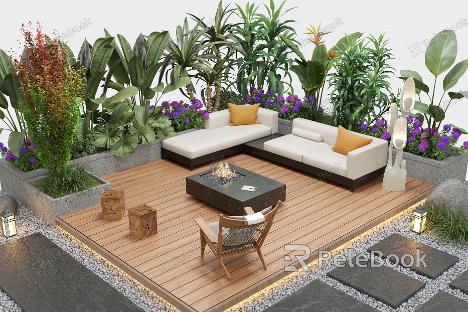 Courtyard landscape outdoor sofa flower pool landscape plants outdoor lighting model