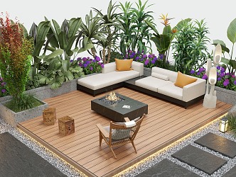 Courtyard landscape outdoor sofa flower pool landscape plants outdoor lighting 3d model