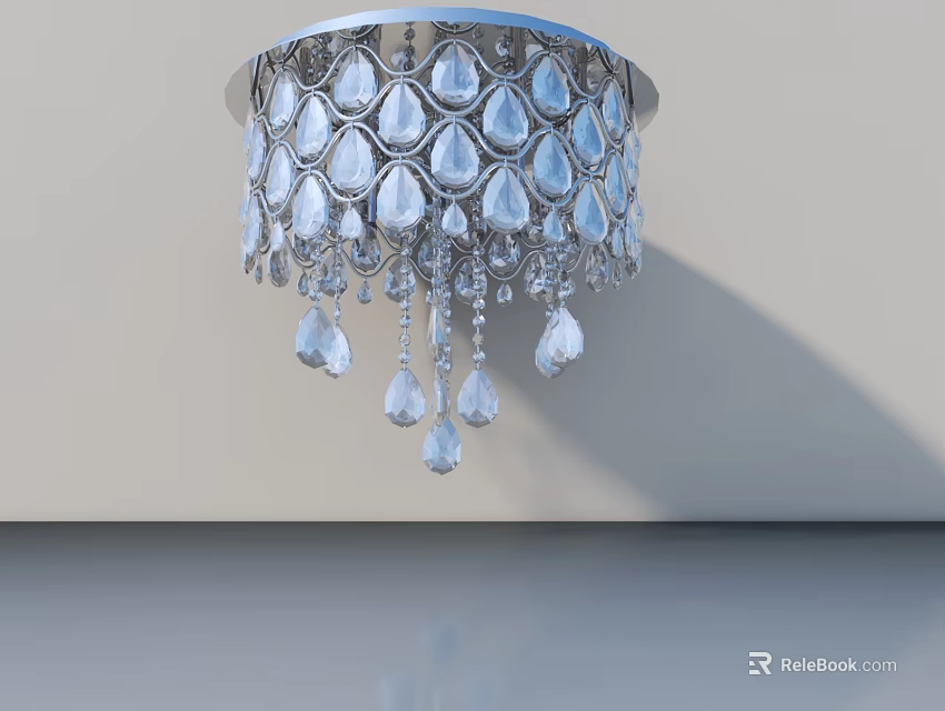 Modern Hinged Door Design With Crystal Droplet Pendant Light And Gray Wall Reflection 3d model 