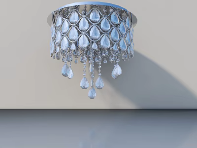 Modern Hinged Door Design With Crystal Droplet Pendant Light And Gray Wall Reflection 3d model