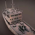 Rusty Vintage Ship With Multi Deck Structure Deck Equipment Brownish Hull And Antennas 3d model